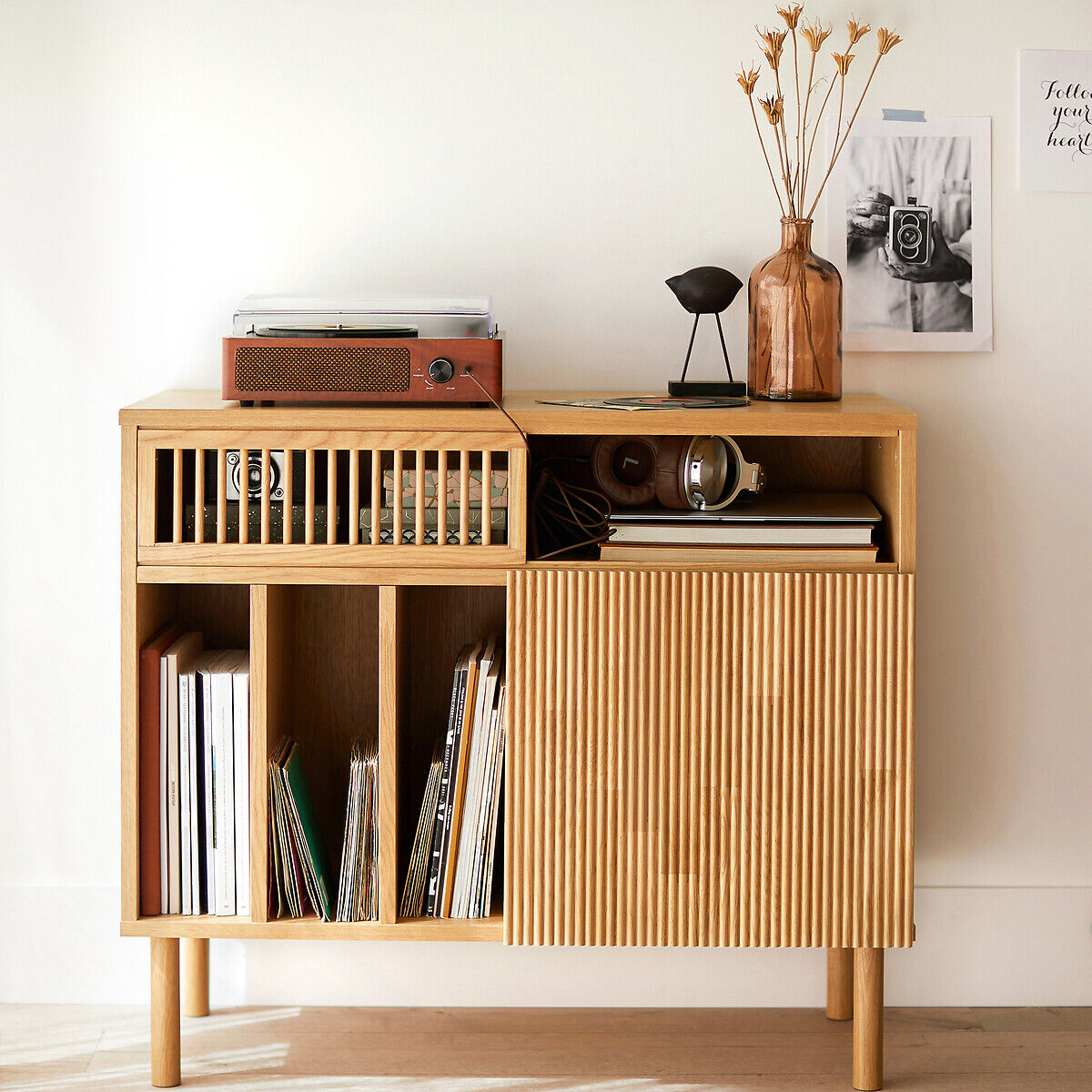 LA REDOUTE INTERIEURS Meuble vinyles chêne massif et plaqué, Bilbao