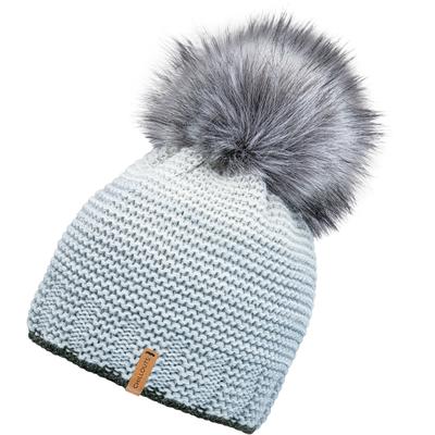 Bommelmütze CHILLOUTS "Klara Hat", Damen, blau, Strick, Materialmix, unifarben, Mützen, mit abnehmbarem Kunstfell-Bommel