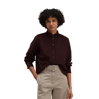 Langarmbluse MARC O'POLO "in samtiger Cord-Qualität", Damen, Gr. 34, braun (schwarz cherry), Obermaterial: 79% Baumwolle, 21% Lyocell, unifarben, regular fit bauchfrei, Manschette, Blusen