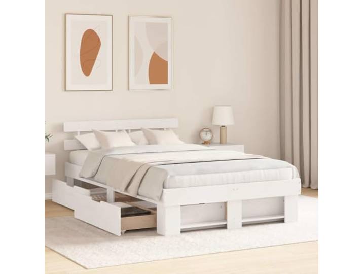 KTHLBRH Doppelbett weiß 135 x 190 cm Kiefer massiv Mit Schubladen, Höhe 31 cm, Kapazität 200 kg, modernes Design