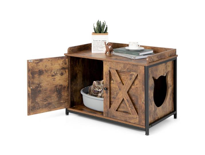 Kattenkast Kattentoilet Kattenhuis met 2 Deuren en Ingang Kattenmand Kattenbak Kast voor Katten Honden Huisdier Vintage Bruin