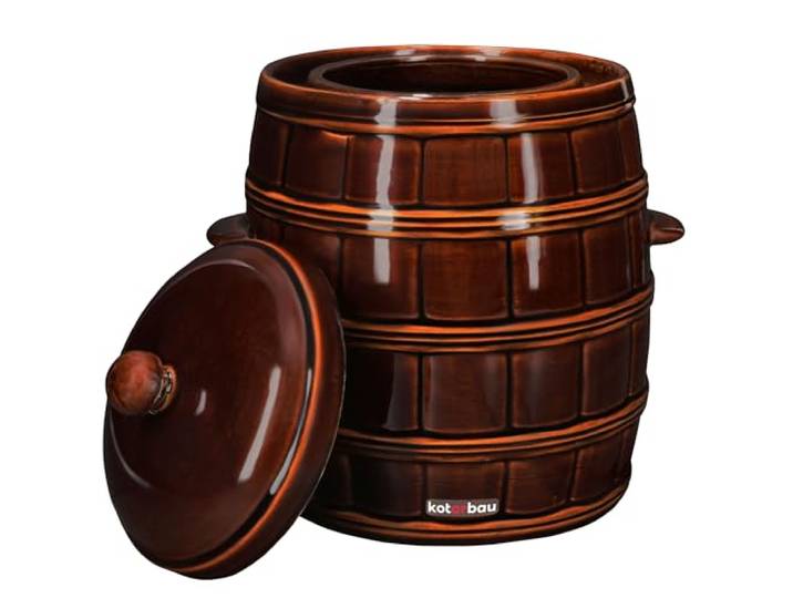 KOTARBAU® Sauerkrauttopf 16 L, Rumtopf mit Deckel & Wasserrinne, Gärtopf Steintopf zum Einlegen, Gärbehälter für Sauerkraut & Gurken, Gärfass, Kimchi Topf zum Fermentieren, Steinzeug, Braun