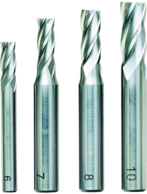 Proxxon Jeu de fraises en bout, 4 pièces, DIN 844, HSS (6 - 7 - 8 - 10 mm) (24620)