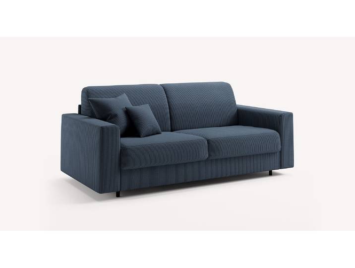 Canapé convertible Velours ALIX Large - Bleu - Couchage 140x190