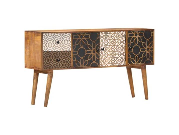 Kaorsrow Sideboard Massivholz Mango 130x30x70 cm Kommode mit 3 Türen Elegantes Wohnzimmer Beistellregal aus Mangoholz und MDF mit Druckmuster auf den Fronten für Flur und Schlafzimmer.