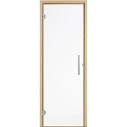 Infraworld Saunatür Exklusiv 1/2/3 und Large mit Holzrahmen und Türgriff - 8 mm ESG (ohne Schwelle) 715 x 1897 mm (Exklusiv 2, Türanschlag rechts, klar)