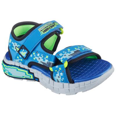 Sandale SKECHERS "MEGA-SPLASH 4K", Jungen, Gr. 28, atmungsaktiv, blau (blau, schwarz), Lederimitat, Textil, kontrastfarbene Details, Schuhe Sandale, Mega Craft Sandale mit Klettverschluss, Größenschablone zum Download