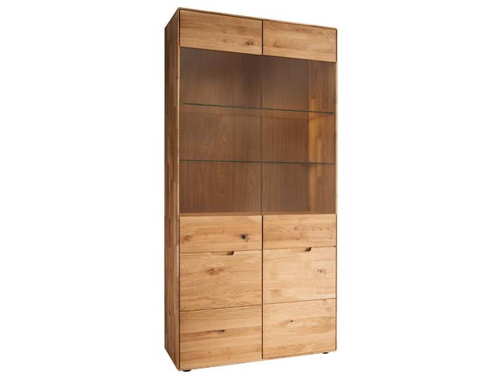 Linea Natura Vitrine, Wildeiche, Holz, Glas, Wildeiche, massiv, 4 Fächer, 100x200x40 cm, Wohnzimmer, Wohnwände, Vitrinenschränke
