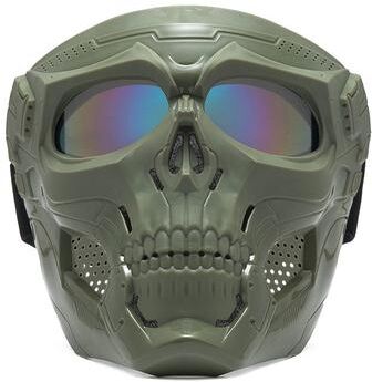 DynamicDeals Full Face Skull Motorcycle Mask With Colored Goggles Tactical Windproof Protection green 2
