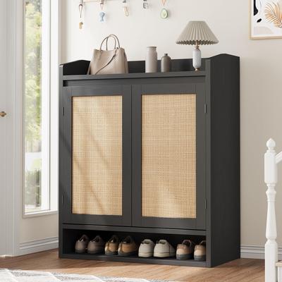 Yun Rattan Shoe Cabinet with 2 Doors, 5-Tier Shoe Storage Cabinet with Adjustable Shelves