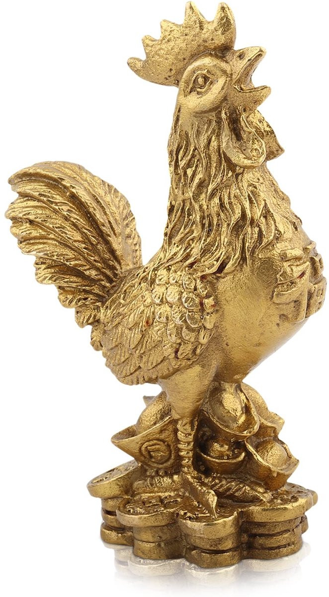 Dailygoods Gouden Messing Kip Standbeeld - Feng Shui Haan Sculptuur - Decoratief Ornament voor op Tafel
