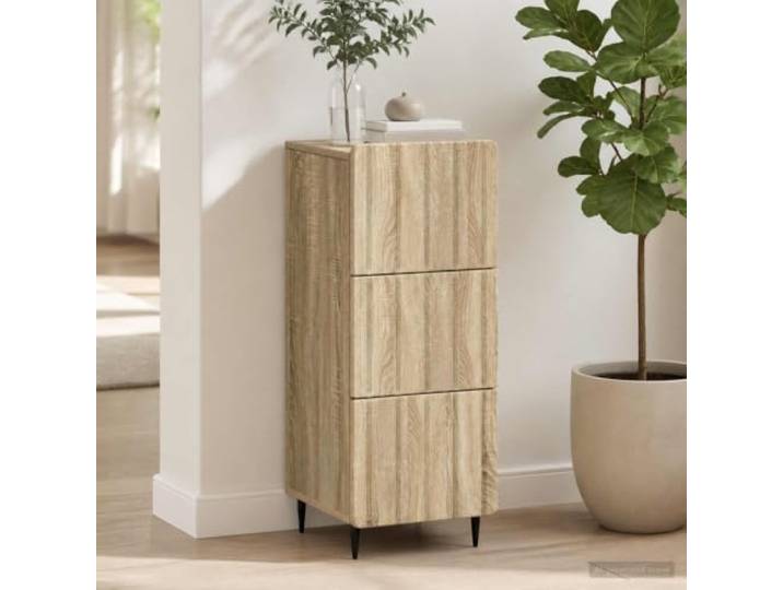 KGHFDVB Schubladenschrank 33 x 34,5 x 92 cm Sonoma-Eiche Auszieh-Schubladen, Metallbeine, Streifenmuster, pflegeleicht, für Wohnzimmer