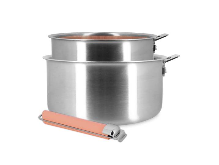 Lot de 2 casseroles en acier inoxydable et manche amovible rose