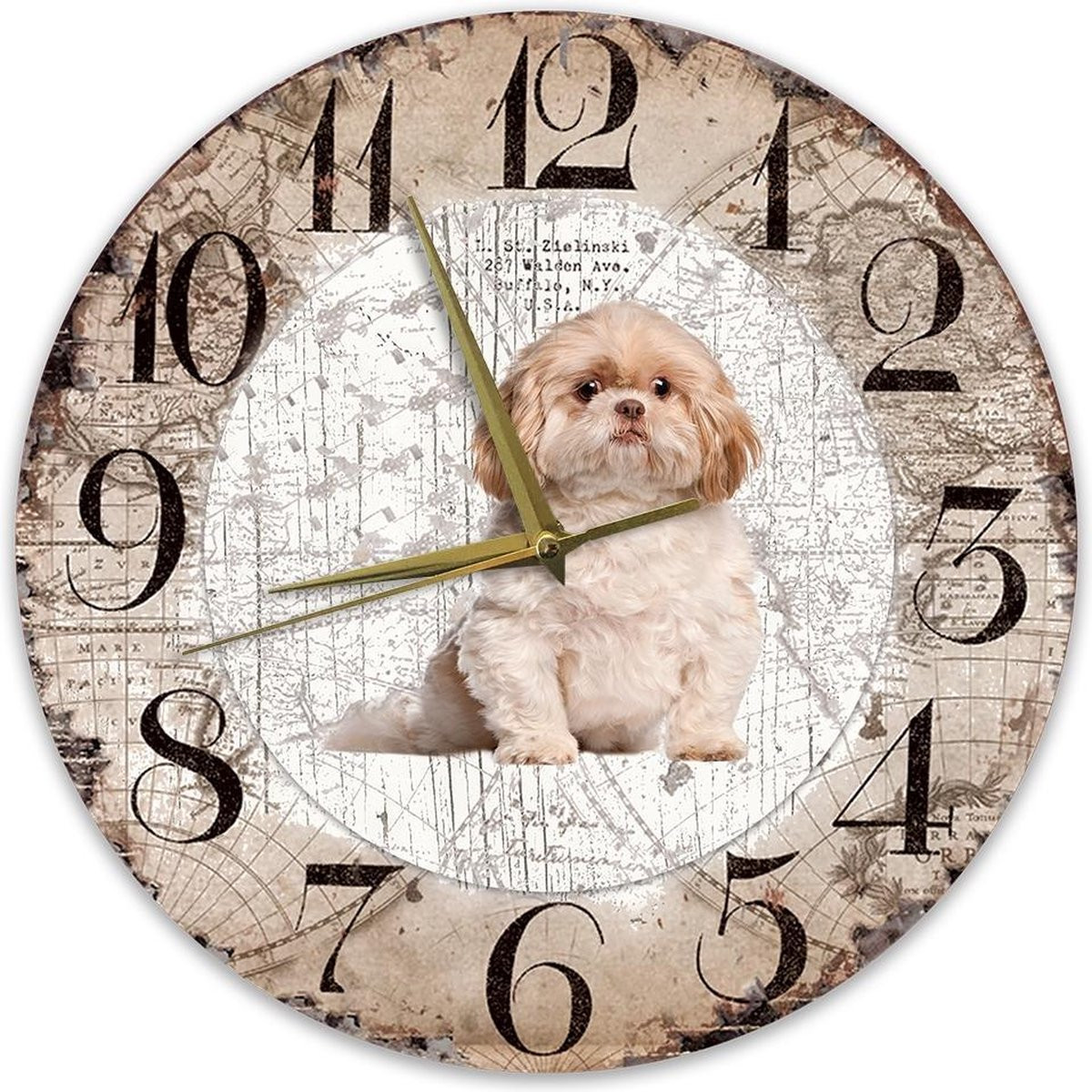 Houten Analoge Klok met Shih Tzu Hond - 30 cm