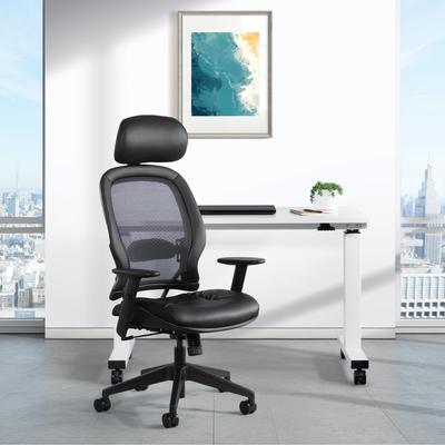 Office Star Products OSP Office Chair with Bonded Leather Seat and Adjustable Headrest and Lumbar Support and Air Grid