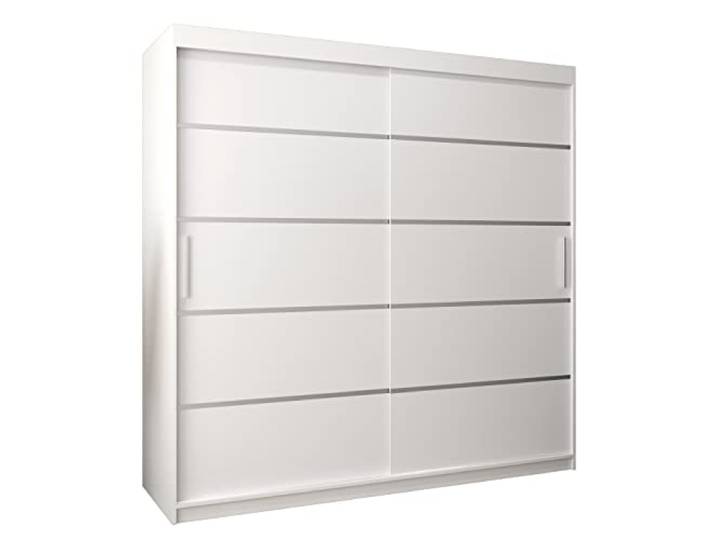 MEBLE KRYSPOL Schwebetürenschrank Verona 1 200 cm Kleiderschrank mit Kleiderstange und Einlegeboden Schlafzimmer- Wohnzimmerschrank Schiebetüren Modern Design (Schubladen: 0, Weiß)