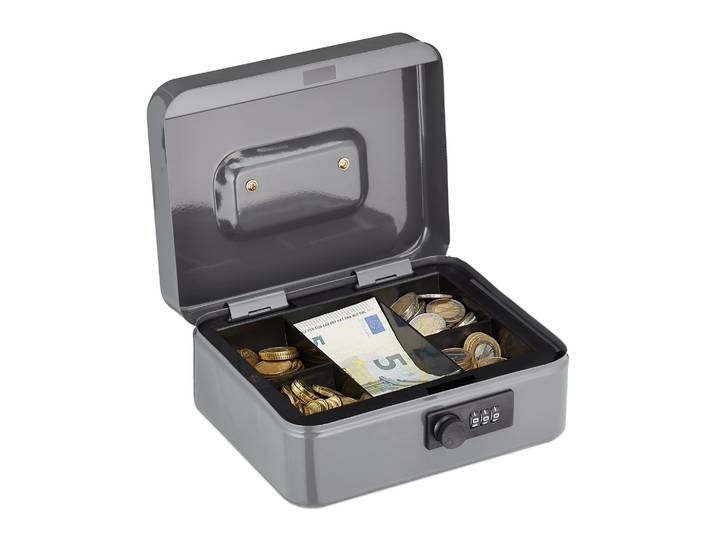 Geldkassette mit Zahlenkombination Schwarz-Silber-Grau