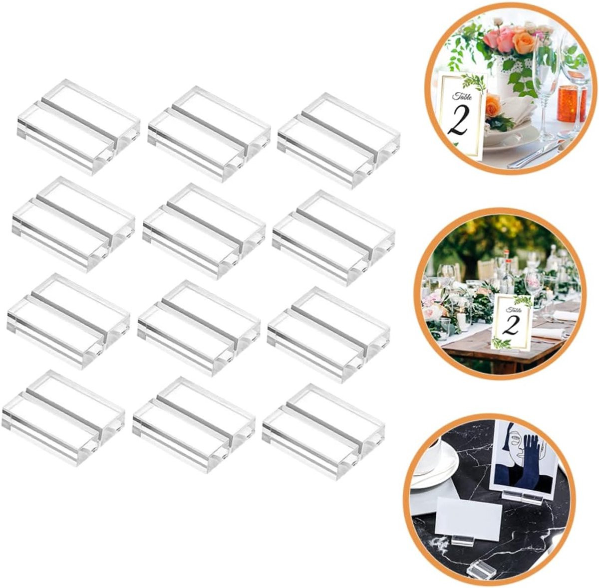 Dailygoods Tafelkaarthouders 12 stuks - Transparant acryl - Stabiele kaartenstandaard voor tafelnummers en evenementen