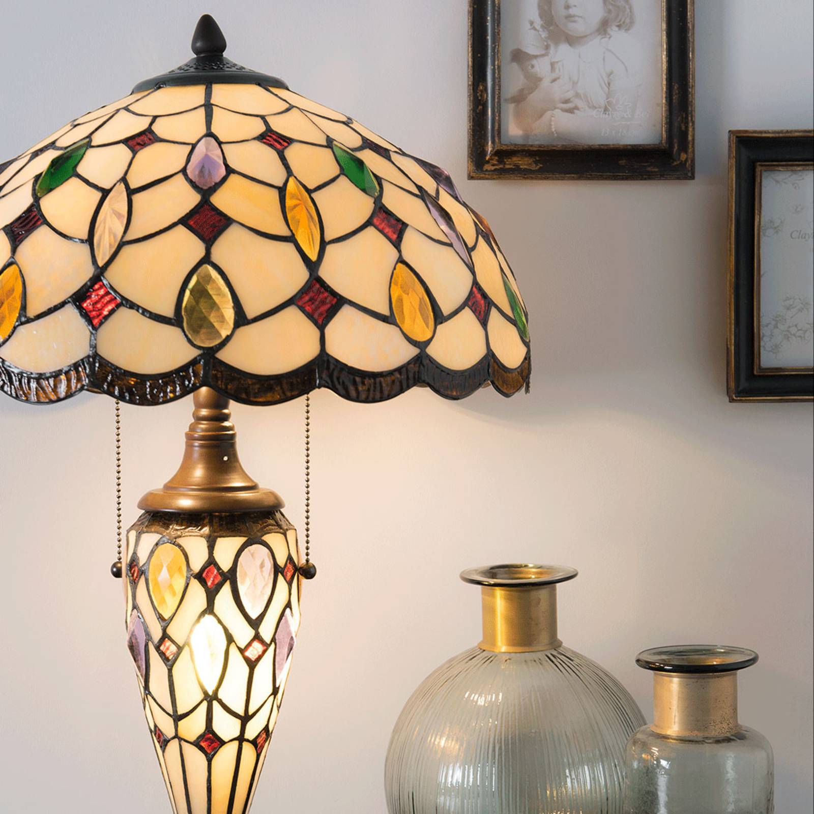 Clayre&Eef Tiffany Table Lamp 5182, Multicolour, Living / Dining Room, Glass, Tiffany, Table Lamp