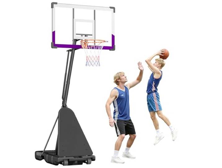 VEVOR tragbarer Basketballständer, max. 3,05 m höhenverstellbarer (manuell) Basketballkorb, Basketballanlage mit 1219,2 mm PC-Rückwand, Basketballkorsystem Backboard-Set für Terrassen Schulen