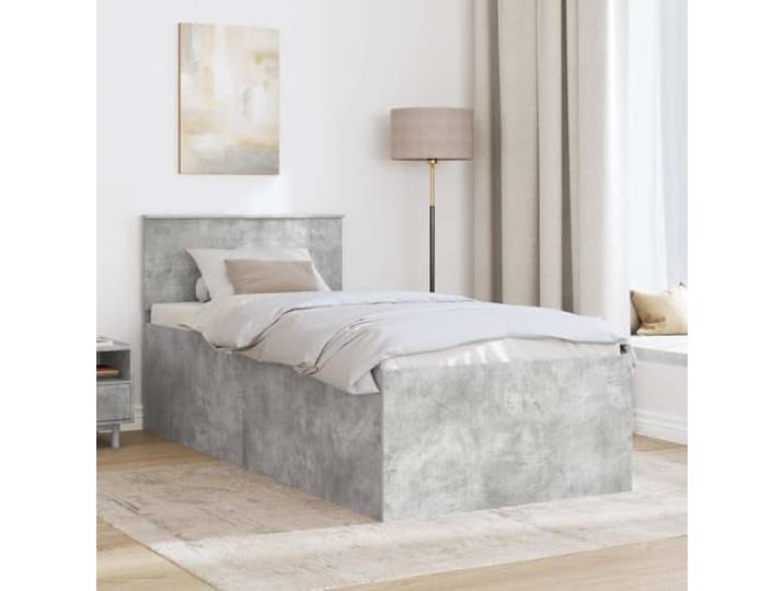 KTHLBRH Bettgestell mit Kopfteil, Zementgrau, 75 x 190 cm Mehrschichtiges Holz, starre Leisten, stabiler Ständer, minimalistisches Design, modernes Zimmer