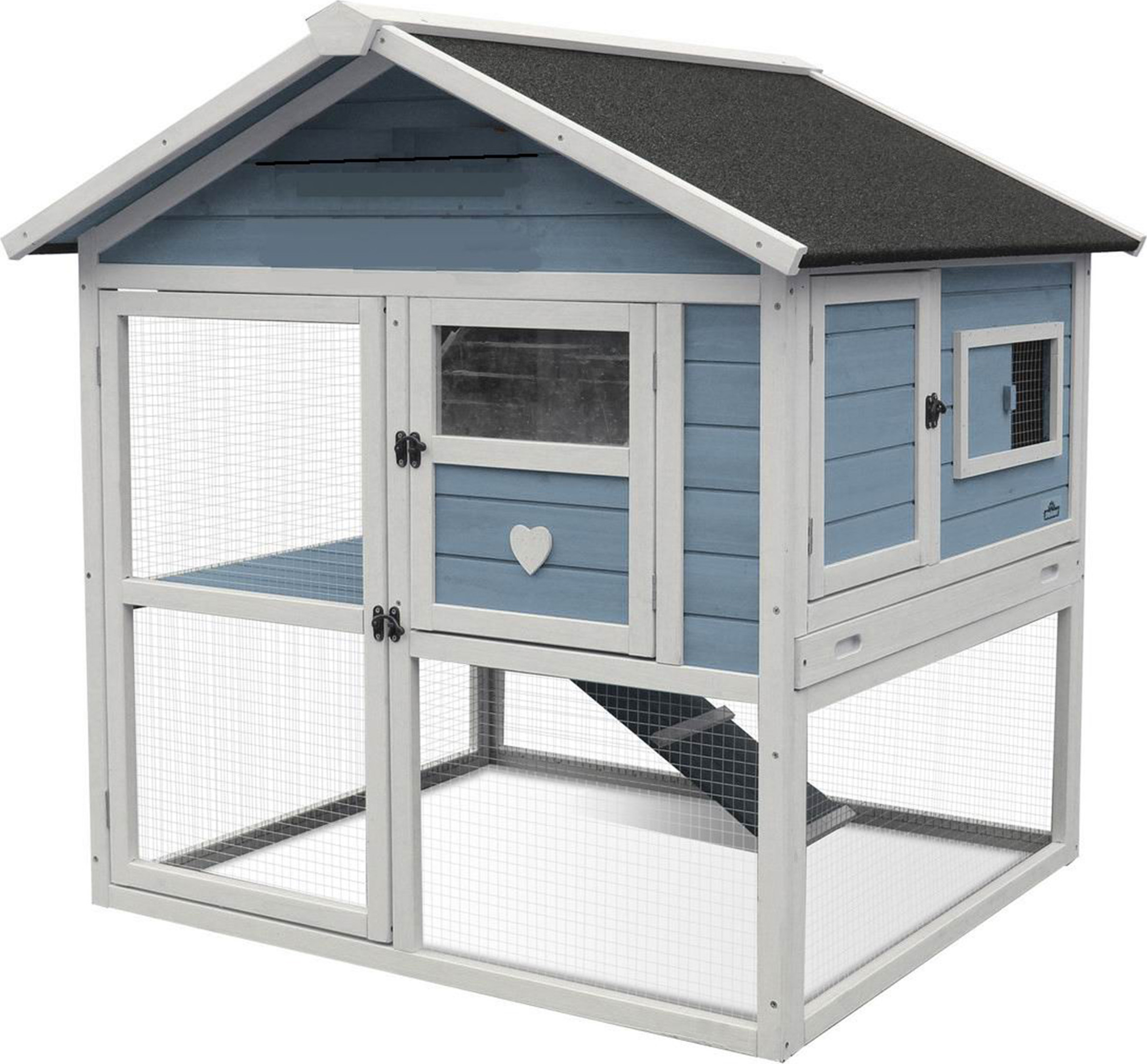 Dehner Nagerheim Happy Home Castel, Hasenstall mit Freigehege, 108 x 106 x 103 cm, Tannenholz, hellblau