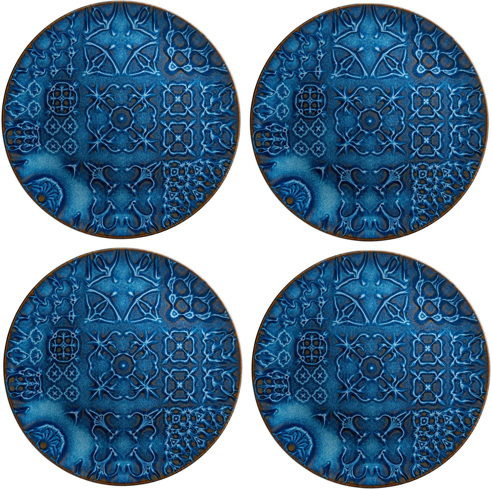 Platzteller MÄSER "Tiles 33 cm, 4 Stück", blau, Ø:33cm, Keramik, Steinzeug, Untersetzer, Platzteller blau Einheitsgröße