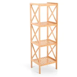 Badregal & Standregal, Bambus, 4 Böden, Kreuzrahmen, 119 cm, Standregal aus Bambus & Aufbewahrungsregal für Bad, Küche oder Wohnraum | Raburg Hela