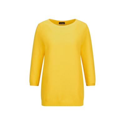 Rundhalspullover GOLDNER "Kurzgröße Eleganter Baumwollpullover, Halbarm", Damen, Gr. 24, gelb (honig), Obermaterial: 100% Baumwolle CO., Modisch, U-Boot-Ausschnitt, Pullover Rundhalspullover, U-Boot-Ausschnitt