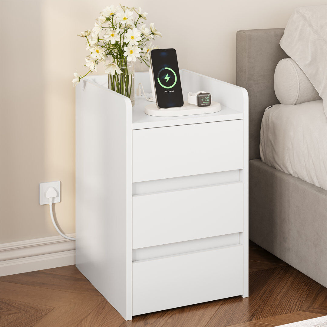 Latitude Run 35cm W Bedside Table White 59cm H X 35cm W X 40cm D