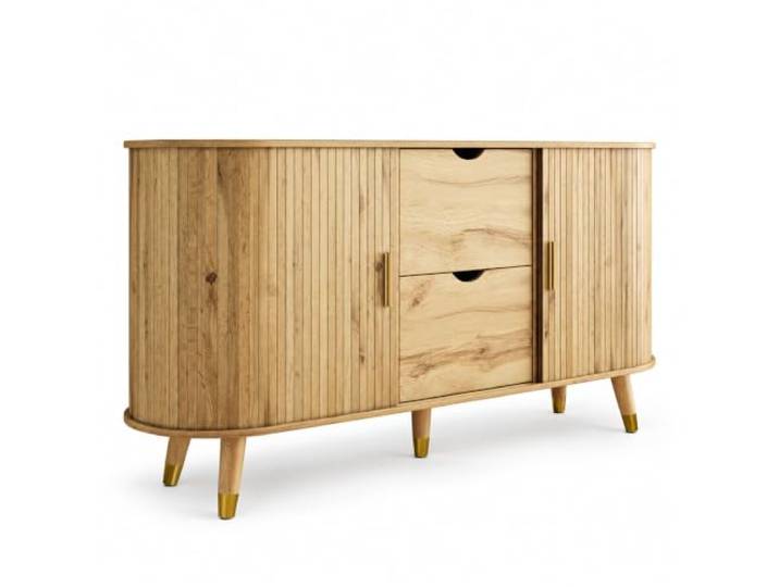 Jastoery Sideboard Natur, 2 Schiebetüren, 2 Schubladen, 140 cm, Wohnzimmer Jastoery Sideboard, 2 Schiebetüren, 2 Schubladen, vertikale Maserung, Massivholzbeine, MDF, 140x40x79,5 cm