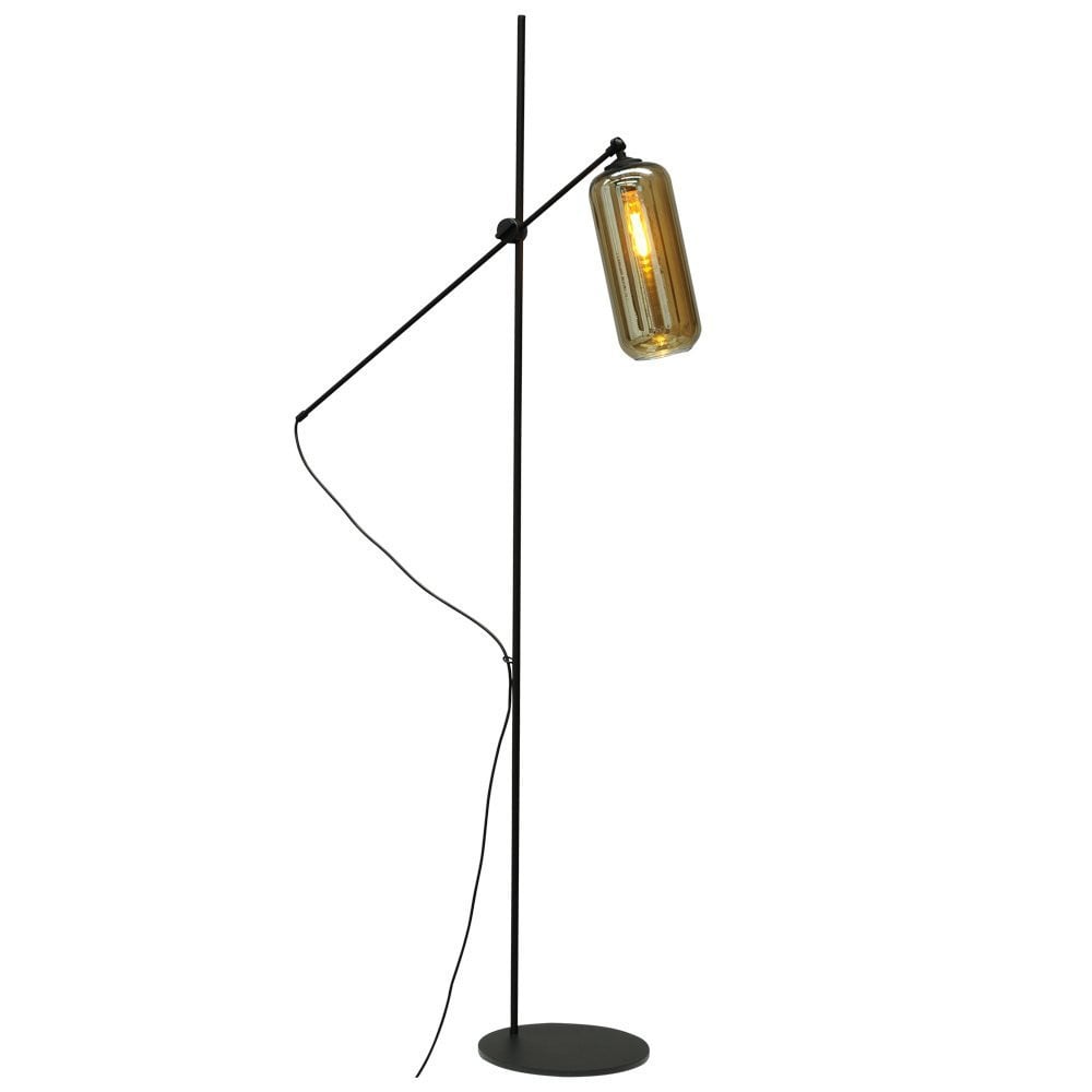 Masterlight Quinto Verstelbare Vloerlamp met Smoke Cilinderglas in Zwart
