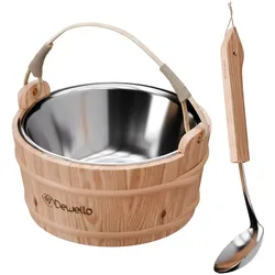 Dewello® Saunaeimer inkl. Kelle mit Edelstahleinsatz, Fassungsvermögen ca. 3 Liter, Hemlock-Holz, Bambusstreben