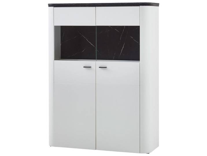 Xora Highboard, Weiß, Dunkelgrau, Kunststoff, Marmoroptik, 3 Fächer, 109x145.4x37.4 cm, Beimöbel erhältlich, Wohnzimmer, Kommoden & Sideboards, Highboards