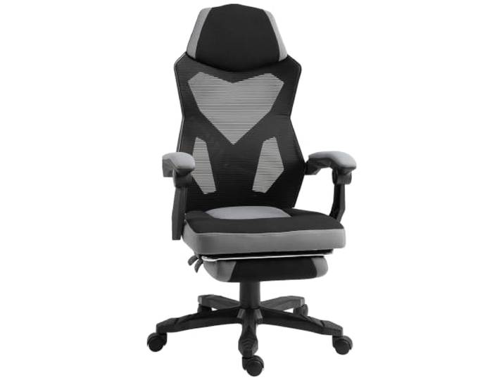 Vinsetto Ergonomischer Stuhl, hohe Rückenlehne, Netz, Relaxsessel, Grau Sessel, Fußstütze, Lendenstütze, Rollen