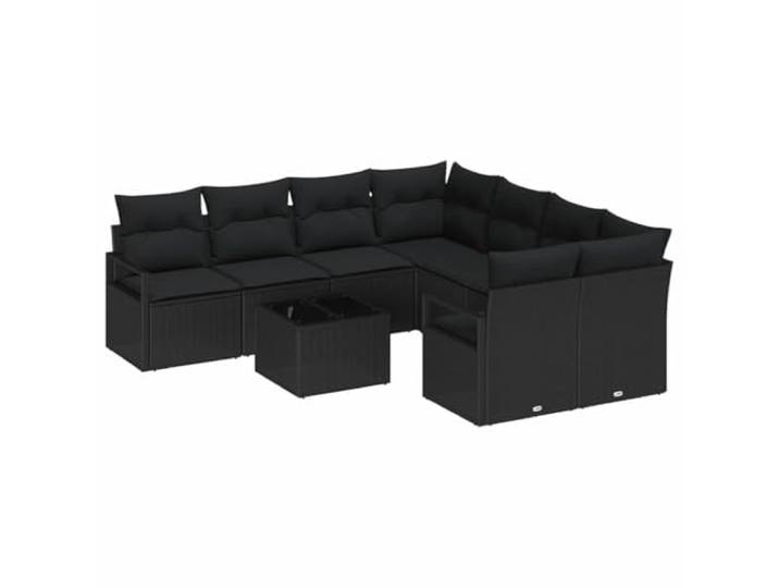 ZQQLVOO Garten-Sofa-Set 9 STK. 8-Sitzanzahl Schwarz Polyrattan Poly-Rattan-Gewebe, Stahlrahmen, Sicherheitsglas-Tischplatte, abnehmbare Kissen, Reißverschluss, Garten, Veranda, Terrasse