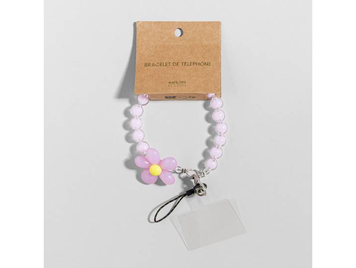Rosa Perlen- und Blumenarmband für Handys