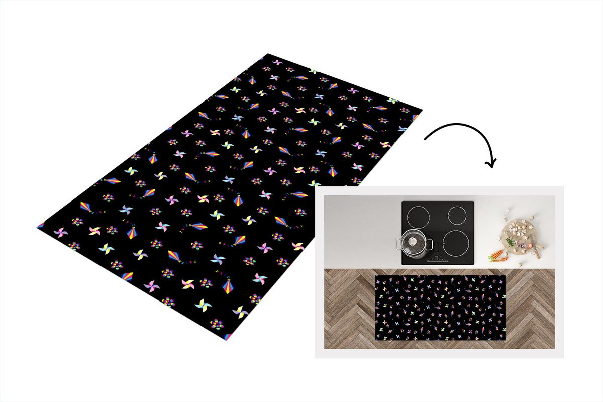 Keukenloper Vinyl met Regenboog en Windmolen Patroon voor Kinderen - 120 x 60 cm