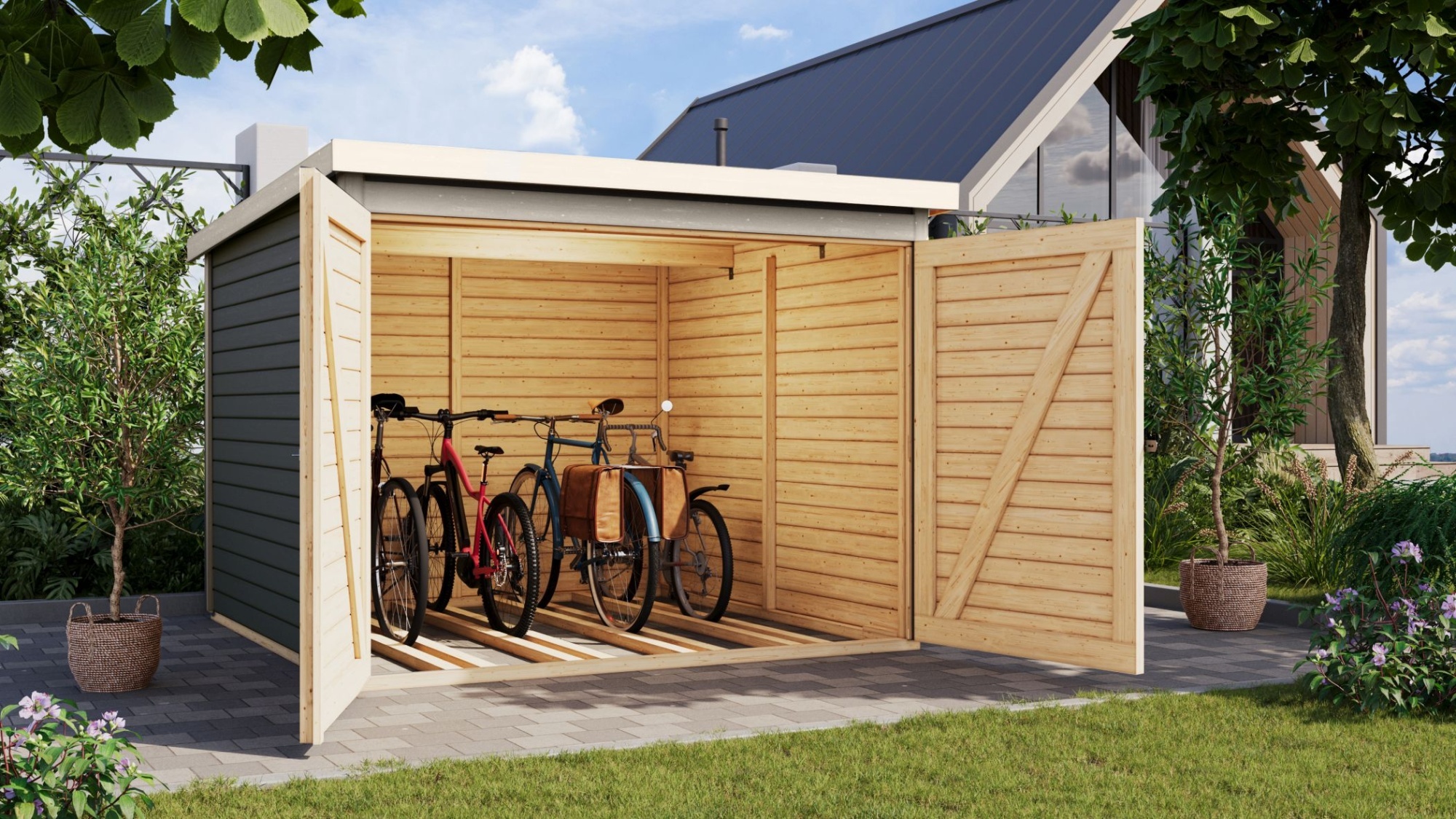Karibu Gartenhaus Fahrradunterstand Bikebox Fahrradgarage 4 terragrau 213x217x167 cm