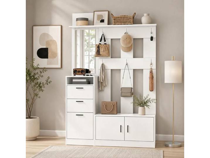 Vestiaire d'entrée Porte-manteau pour L'entrée 120x30x180 cm armoire murale armoire à chaussures multifonctionnelle blanc