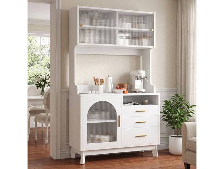 Piaenon - buffet de Cuisine Armoire 100 5×40×178 cm avec 3 tiroirs 3 portes prise de courant ports USB-A et USB-C blanc.