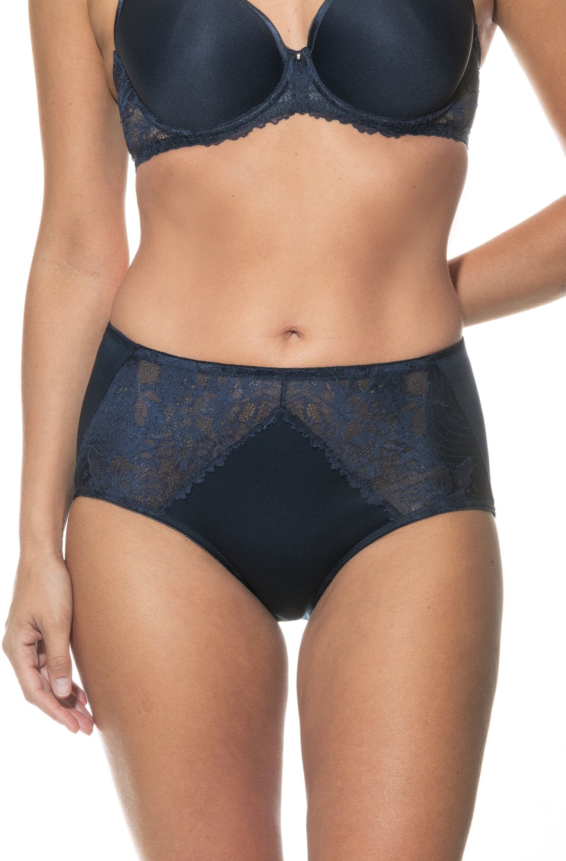 Taillenslip MEY "LUXURIOUS", Damen, Gr. 42, blau (night blau), Obermaterial: 87% Polyamid, 13% Elasthan, körpernah, Unterhosen Taillenslip, Hoher Taillensitz, Spitze seitlich eingesetzt night blau 42