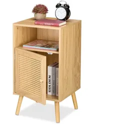 Relaxdays Nachttisch im Rattan-Design Hellbraun
