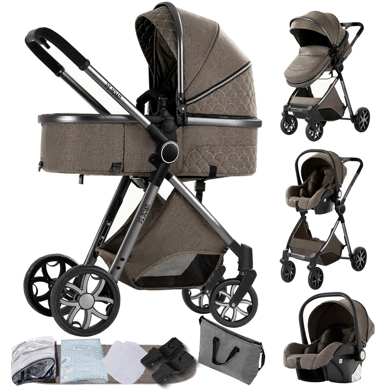 Kompakter 3-in-1 Kinderwagen - Kombi-Kinderwagen - Autositz - Wiege - Babybuggy - Modell: Chocolate