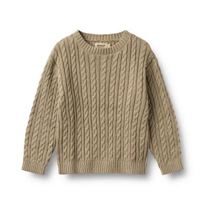 Strickpullover WHEAT "Knit Pullover L/S Oliver", Jungen, Gr. 128, 0070 gravel, Strick, Obermaterial: 100% Baumwolle, unifarben, normal, Rundhals, Bündchen, Pullover Strickpullover, Reine Baumwolle