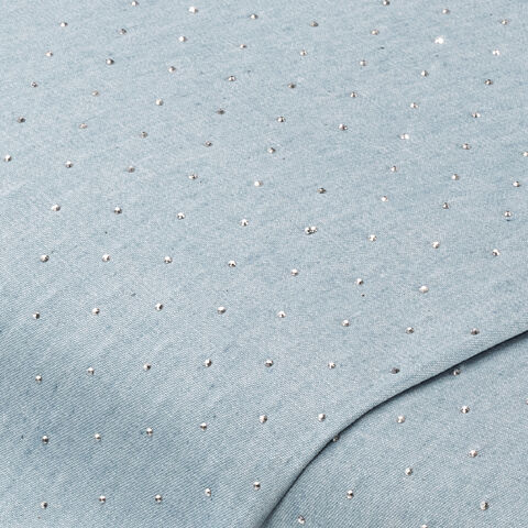 Leichter Jeansstoff (Hemdenjeans) „Glitzersteine“, hellblau