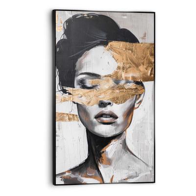 Wandbild REINDERS "Frau mit goldfarbenem Detail", schwarz-weiß (farbe bild(er): schwarz, weiß), B:70cm H:118cm T:3,7cm, Bilder, Wohnzimmer - Schwarz-Weiß - MDF - Frauen - 70x118 cm