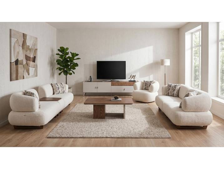 Xlmoebel Polstergarnitur Moderne beige Polstergarnitur für gemütliches Wohnzimmer-Ambiente, Made in Europa