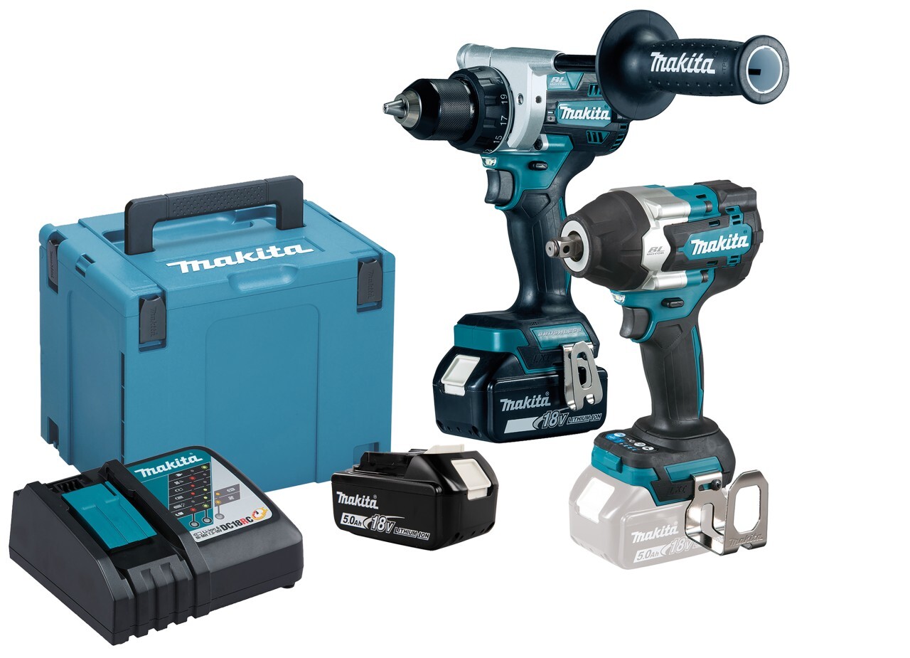 Makita DLX 2453 TJ Akku Kombo Kit Zimmerei DDF 486 Akku Bohrschrauber + DTW 700 Akku Schlagschrauber + 2x Akku 5,0 Ah + Ladegerät + Makpac