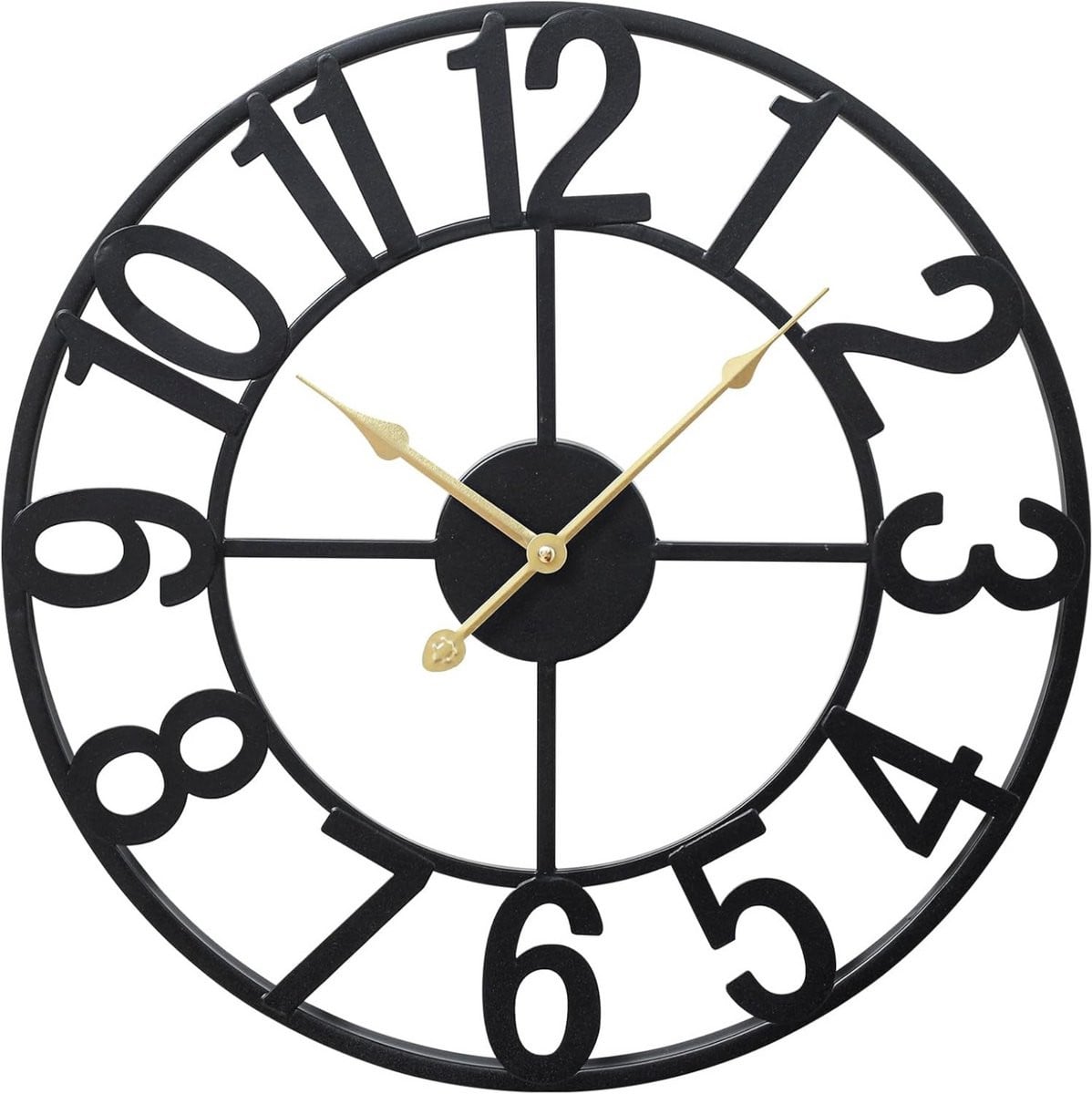 Tyme Wandklok Industrieel - Analoog Quartz Uurwerk - Zwart Metaal met Goudkleurige Wijzers - Diameter: 60 cm